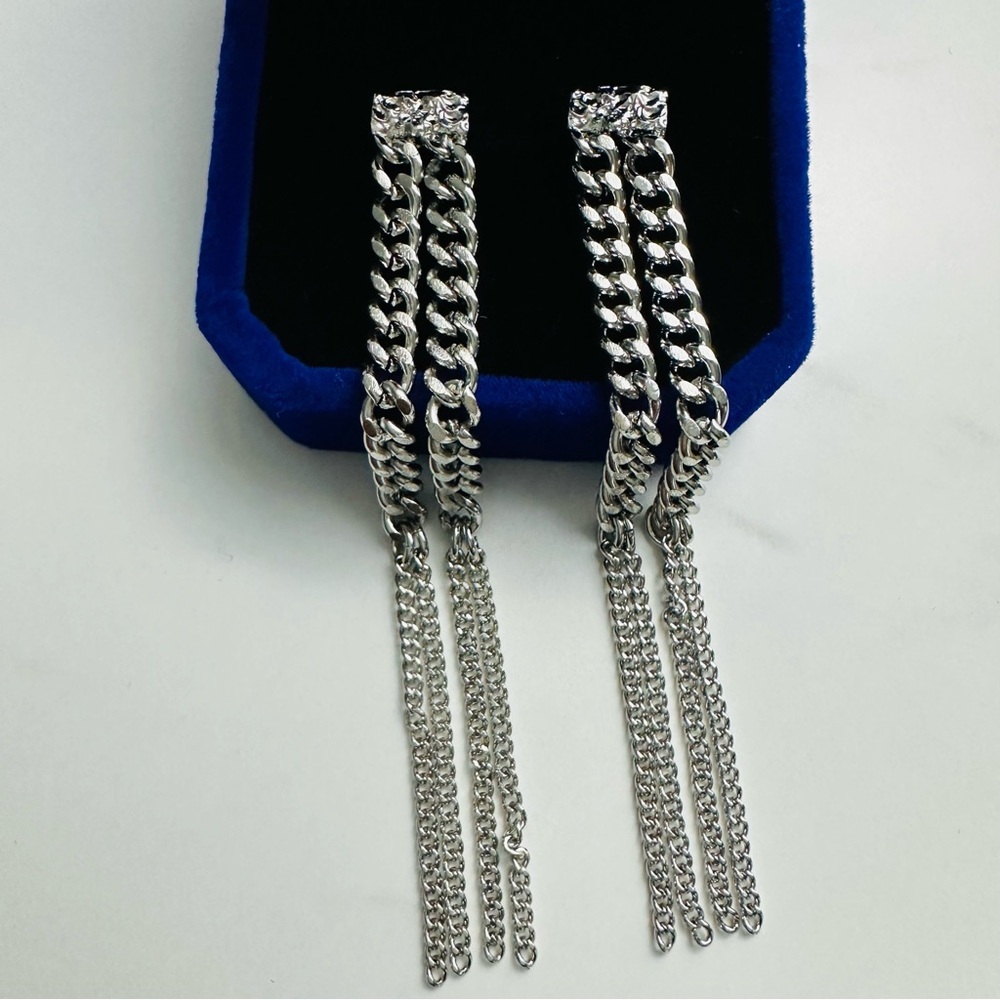Chic Silver-Tone Multi-Chain Tassel Drop Earrings - Picture 8 of 14